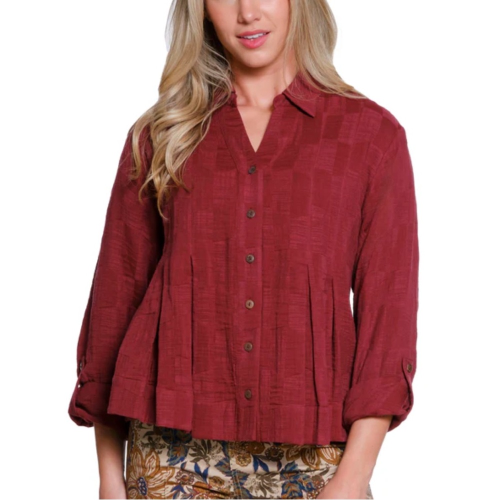 Tru Luxe Wine V-Neck Swing Shirt